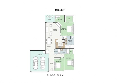 3 bedroom 2 bathroom Floor plan at Landing at Round Rock, Texas, 78681